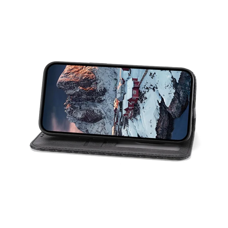 Til Samsung Galaxy A25 5G (Global) (161,0 x 76,5 x 8,3 mm) Taske i Kalvlæder med Rombepræget Mønster - Sort
