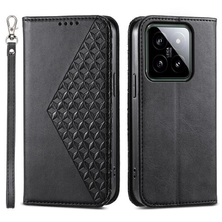 For Xiaomi 14 Phone Case Scratch-proof PU Leather Imprinted Wallet Cover - Black
