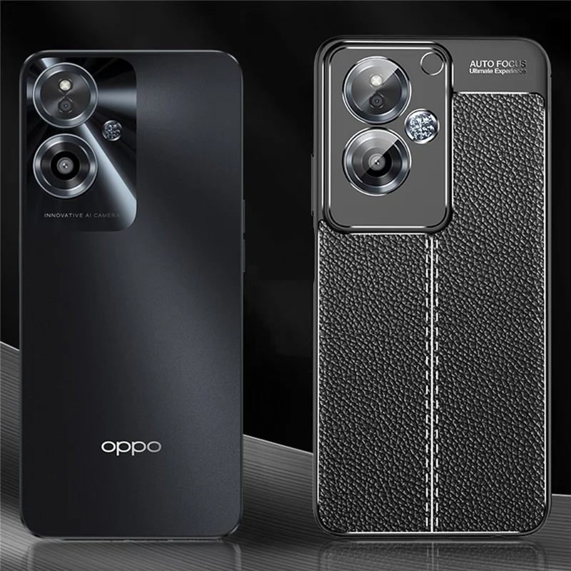 For Oppo A79 5G / A2 5G Case Shock Absorbing Litchi Texture TPU Phone Cover - Black