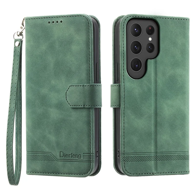DIERFENG DF-03 For Samsung Galaxy S24 Ultra Case Imprinted Stand PU Leather Phone Protector - Green