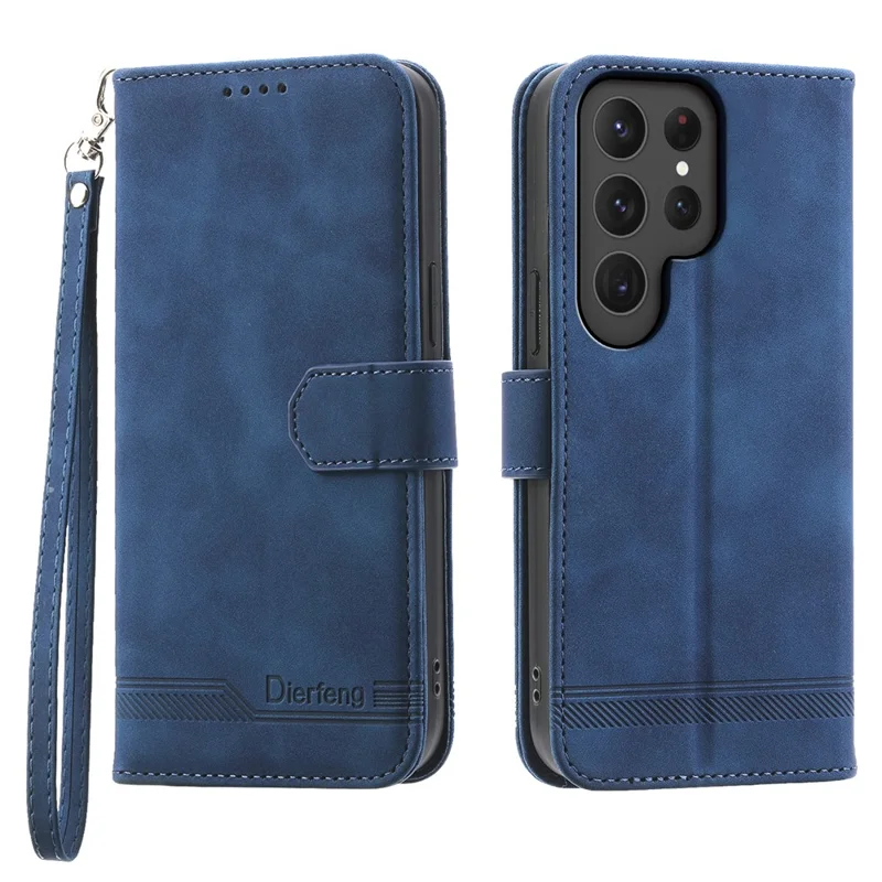 DIERFENG DF-03 Etui na Samsung Galaxy S24 Ultra z nadrukiem, podstawką, ze sztucznej skóry PU Ochrona telefonu - Niebieski