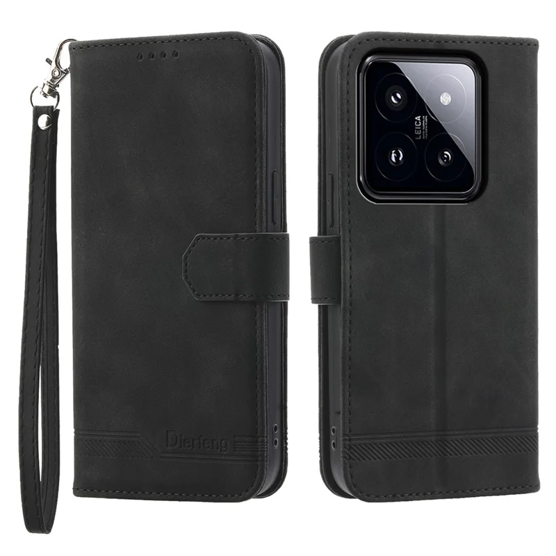 DIERFENG DF-03 لجهاز Xiaomi 14 Pro غطاء هاتف من جلد PU مقاوم للخدوش مع حامل - أسود