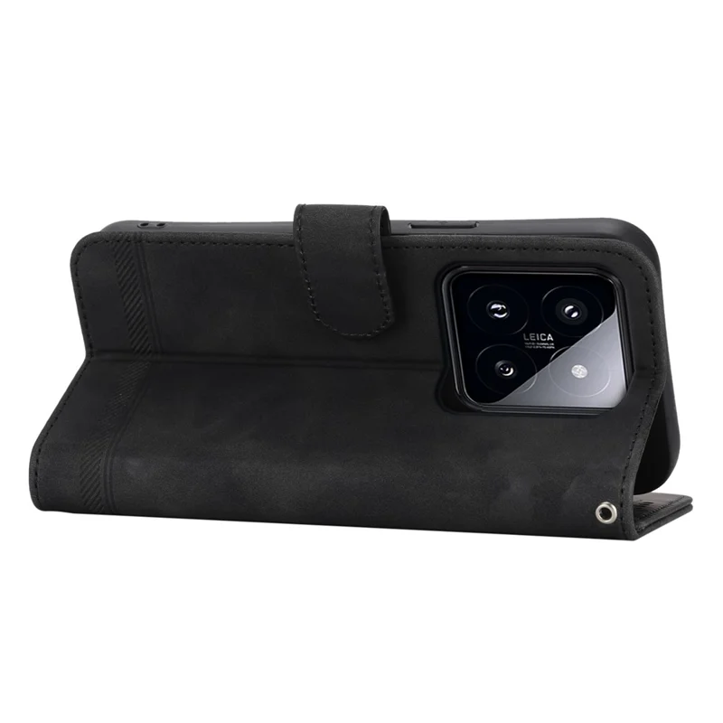 DIERFENG DF-03 لجهاز Xiaomi 14 Pro غطاء هاتف من جلد PU مقاوم للخدوش مع حامل - أسود