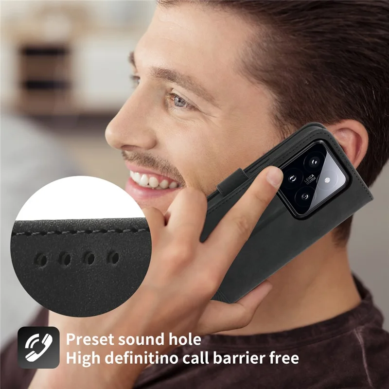 DIERFENG DF-03 لجهاز Xiaomi 14 Pro غطاء هاتف من جلد PU مقاوم للخدوش مع حامل - أسود