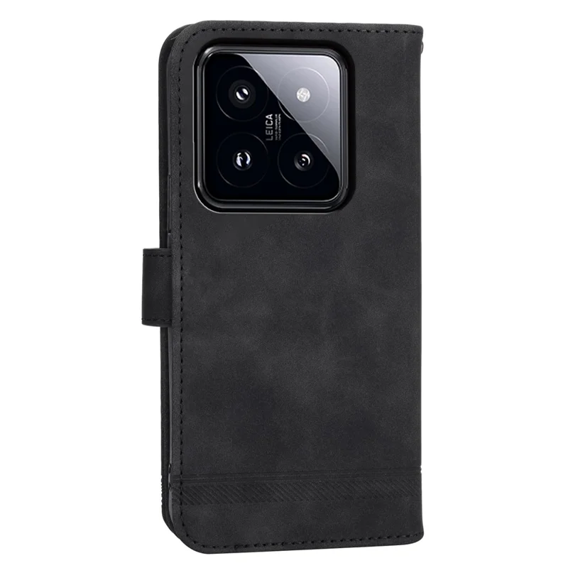 DIERFENG DF-03 لجهاز Xiaomi 14 Pro غطاء هاتف من جلد PU مقاوم للخدوش مع حامل - أسود