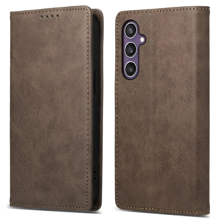 DF-05 Pour étui de téléphone portable Samsung Galaxy S24 RFID Blocking PU Leather Cover avec portefeuille - Marron