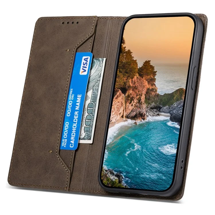 DF-05 Pour étui de téléphone portable Samsung Galaxy S24 RFID Blocking PU Leather Cover avec portefeuille - Marron