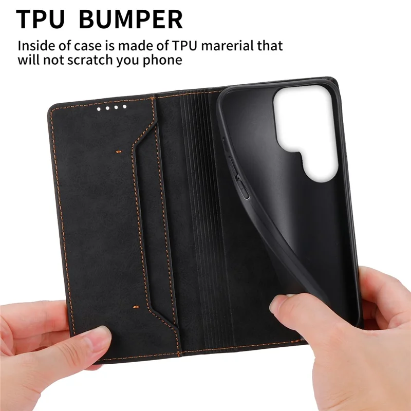 DF-05 For Samsung Galaxy S24 Ultra Case RFID Blocking PU Leather Phone Cover Wallet - Black