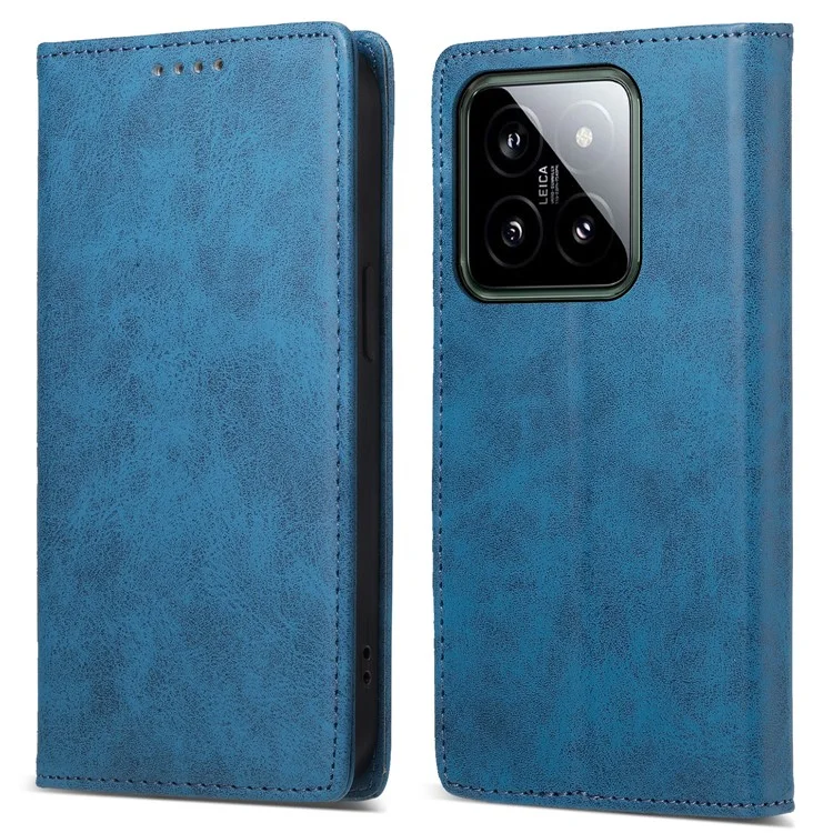 Carcasa de teléfono con bloqueo RFID retro DF-05 para Xiaomi 14, funda con soporte, cubierta de cartera de piel de imitación - Azul