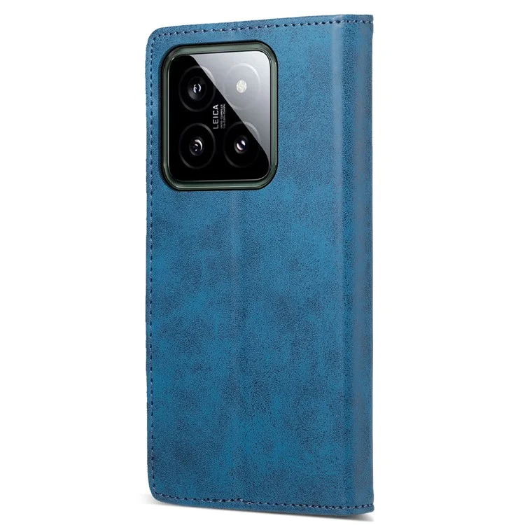 Carcasa de teléfono con bloqueo RFID retro DF-05 para Xiaomi 14, funda con soporte, cubierta de cartera de piel de imitación - Azul