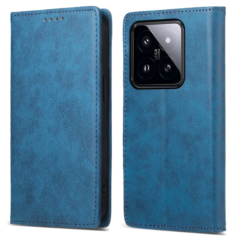 حالة هاتف DF-05 لجهاز Xiaomi 14 Pro، غطاء محفظة بطبقة جلد PU بنمط كلاسيكي مع حماية من مسح RFID، غطاء واقي من الجلد الصناعي - أزرق