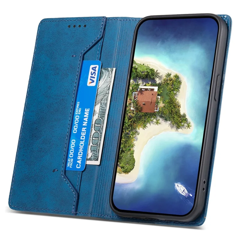 حالة هاتف DF-05 لجهاز Xiaomi 14 Pro، غطاء محفظة بطبقة جلد PU بنمط كلاسيكي مع حماية من مسح RFID، غطاء واقي من الجلد الصناعي - أزرق