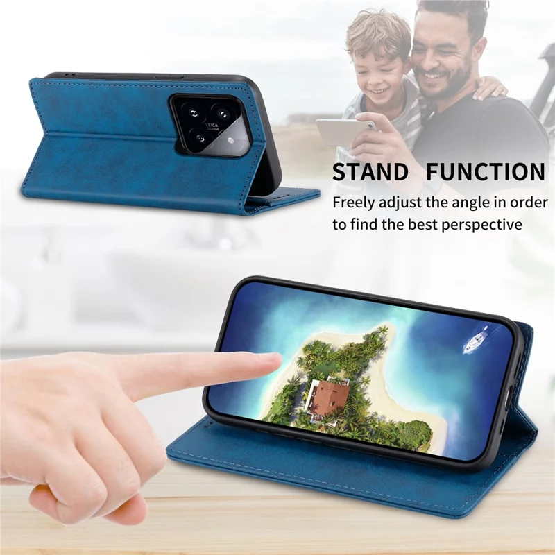 حالة هاتف DF-05 لجهاز Xiaomi 14 Pro، غطاء محفظة بطبقة جلد PU بنمط كلاسيكي مع حماية من مسح RFID، غطاء واقي من الجلد الصناعي - أزرق