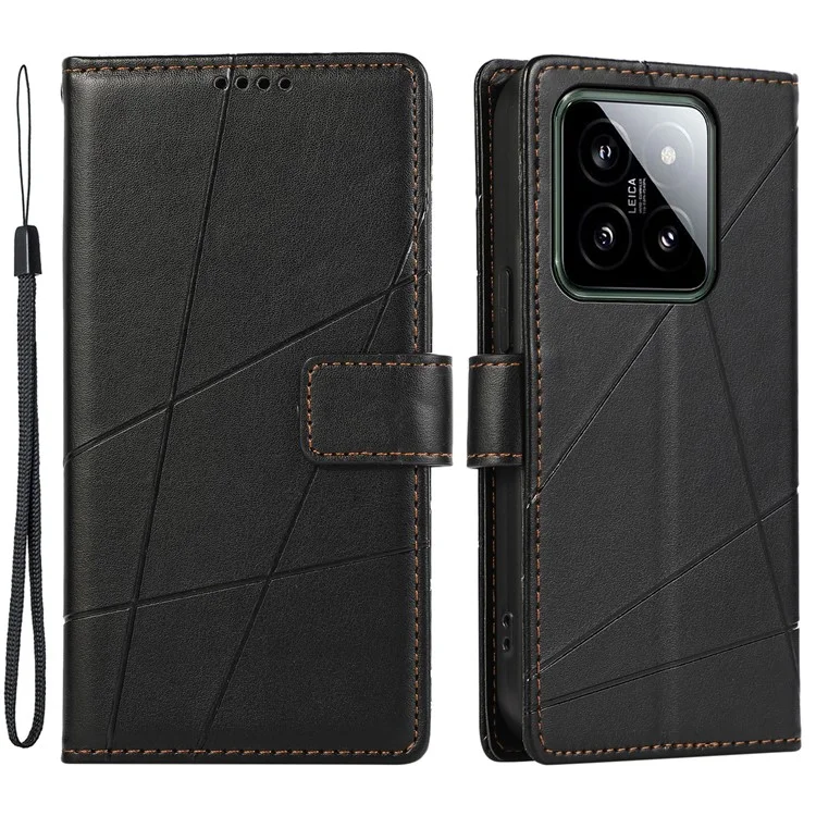 DF-06 For Xiaomi 14 Imprinted PU Leather Cover Cell Phone Cases with Strap - Black