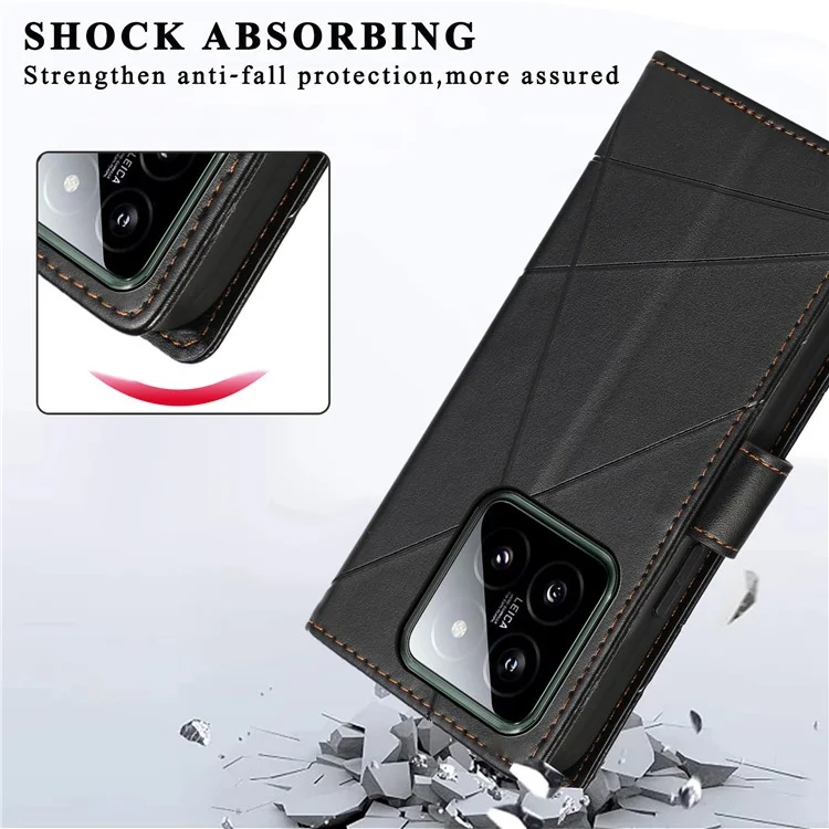 DF-06 For Xiaomi 14 Imprinted PU Leather Cover Cell Phone Cases with Strap - Black