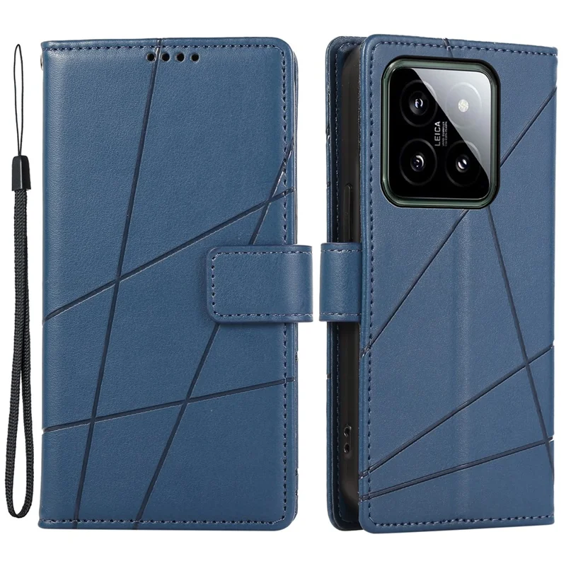 DF-06 Für Xiaomi 14 Pro Hülle Geprägte Linien PU-Ledertasche - Blau