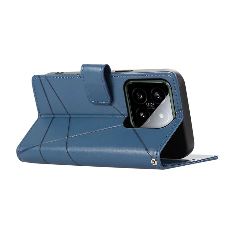 DF-06 Für Xiaomi 14 Pro Hülle Geprägte Linien PU-Ledertasche - Blau