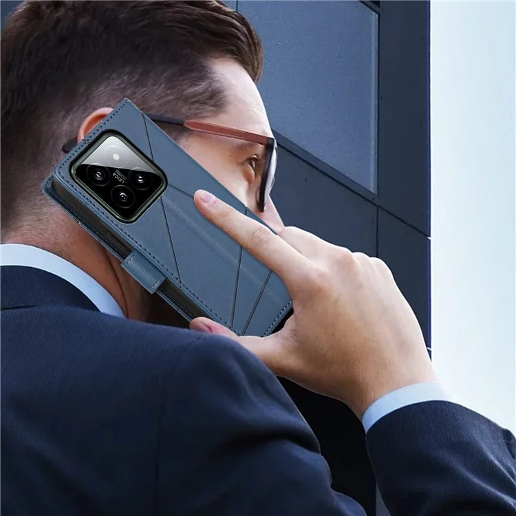 DF-06 Für Xiaomi 14 Pro Hülle Geprägte Linien PU-Ledertasche - Blau
