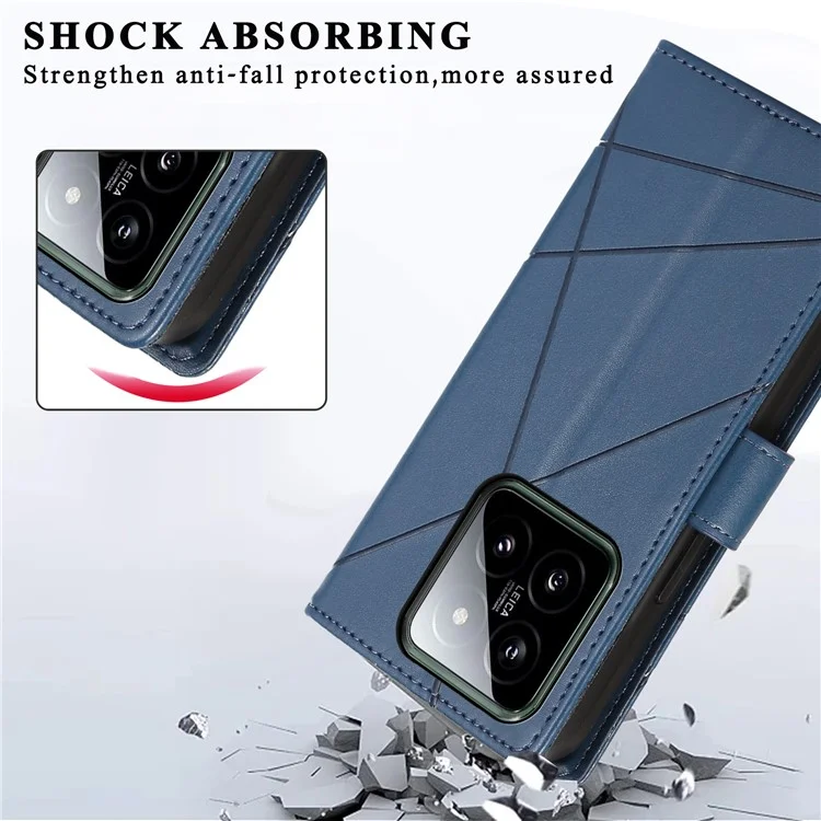 DF-06 Für Xiaomi 14 Pro Hülle Geprägte Linien PU-Ledertasche - Blau