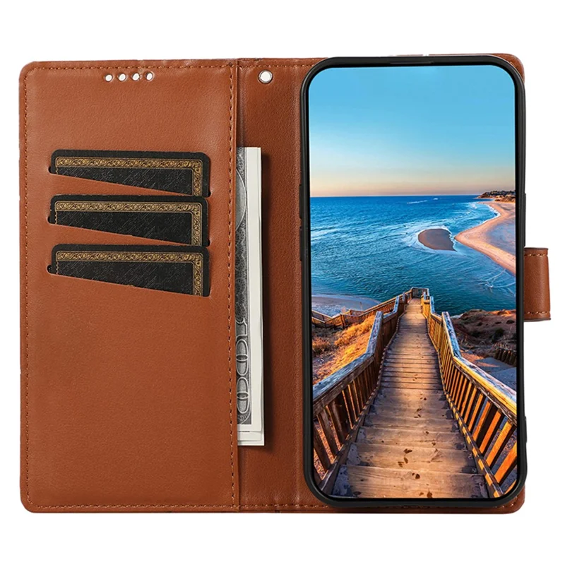 Casos de telefone celular DF-06 para Samsung Galaxy S24+ Impressos Folio Flip Capa de couro sintético - Marrom