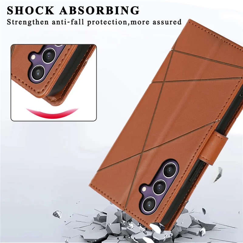 Casos de telefone celular DF-06 para Samsung Galaxy S24+ Impressos Folio Flip Capa de couro sintético - Marrom