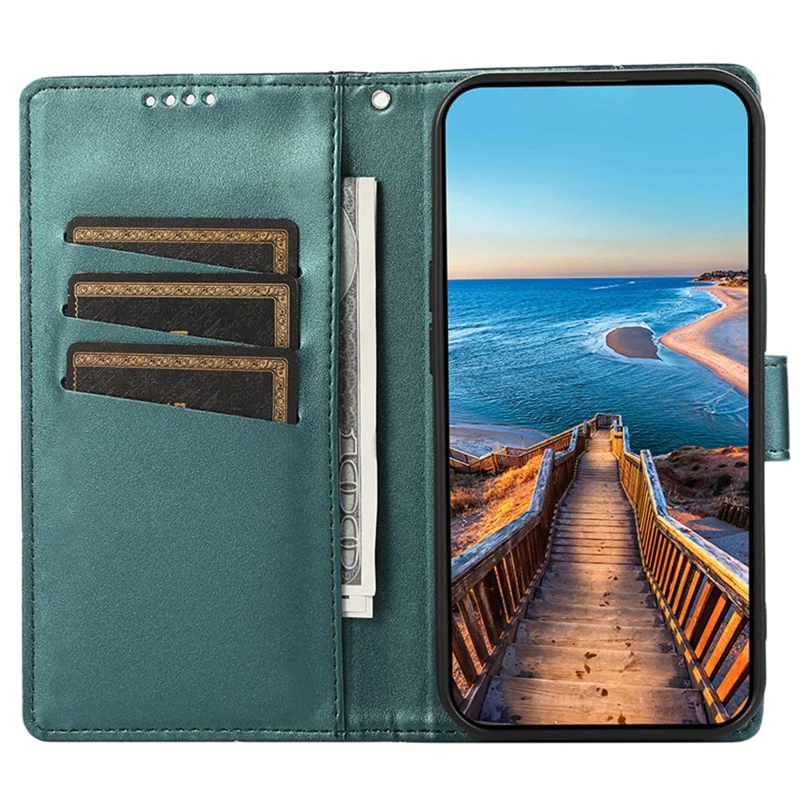 DF-06 For Samsung Galaxy S24+ Cell Phone Cases Imprinted Folio Flip PU Leather Cover - Green