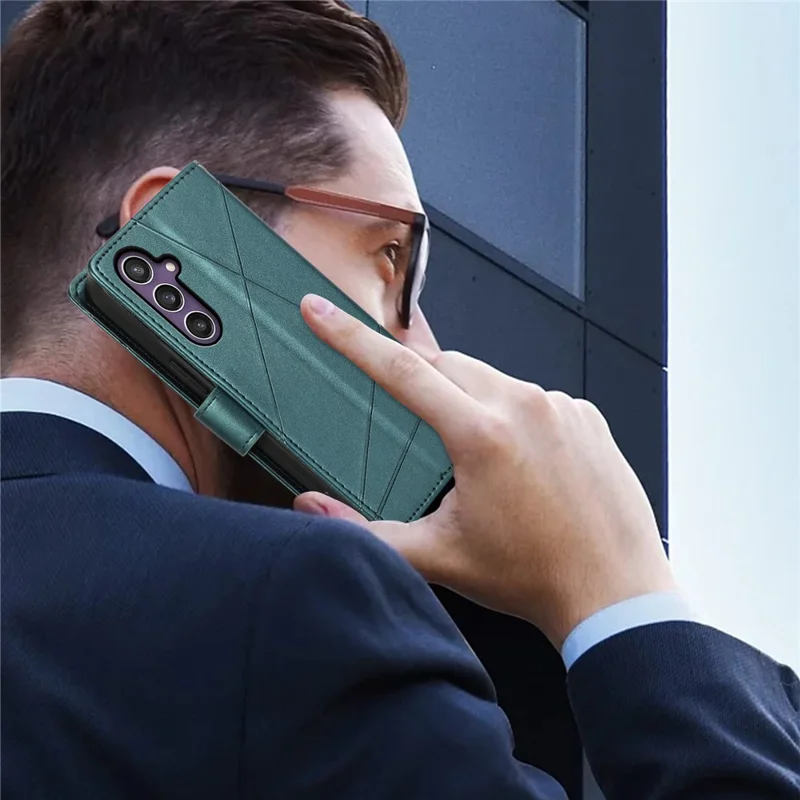 DF-06 For Samsung Galaxy S24+ Cell Phone Cases Imprinted Folio Flip PU Leather Cover - Green