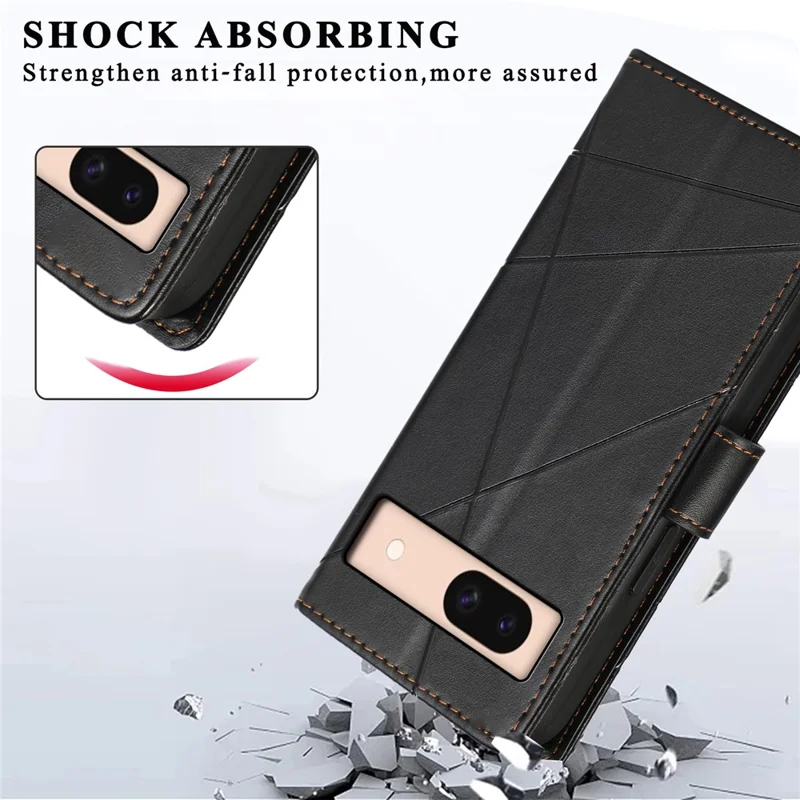 DF-06 Para Google Pixel 8a Anti-drop Imprinted PU Leather Cover Cell Phone Cases with Strap - Black