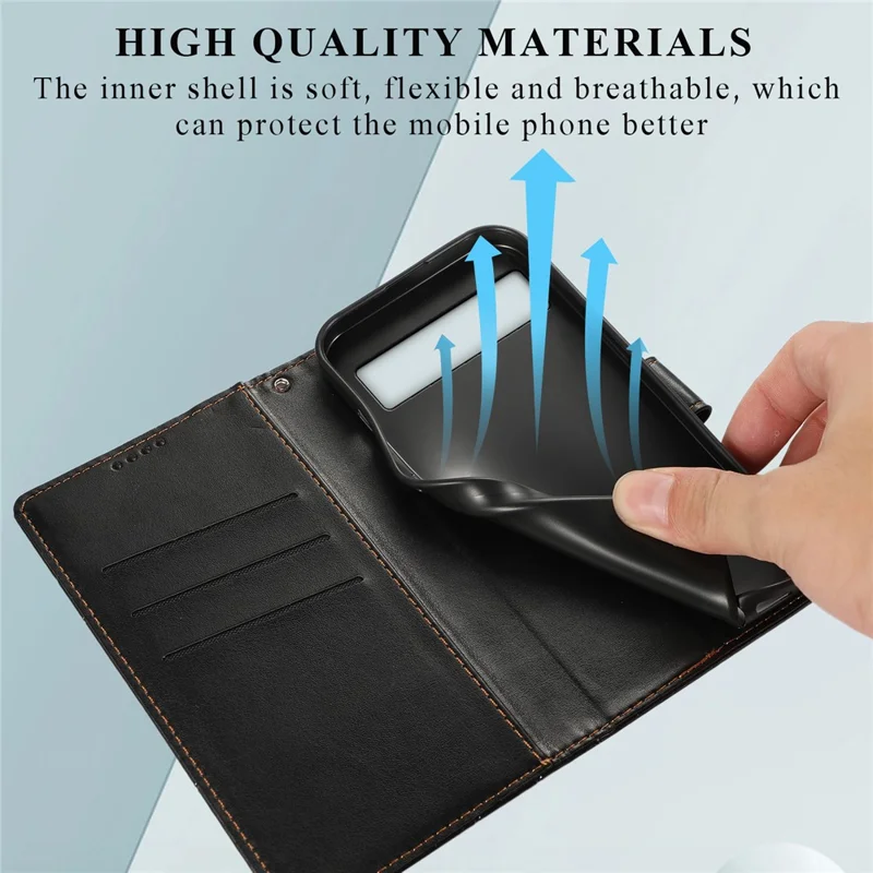DF-06 Para Google Pixel 8a Anti-drop Imprinted PU Leather Cover Cell Phone Cases with Strap - Black