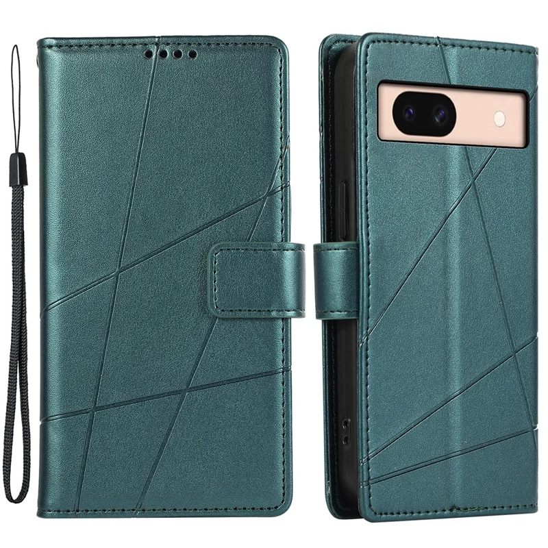 DF-06 For Google Pixel 8a Anti-drop Imprinted PU Leather Cover Cell Phone Cases with Strap - Green