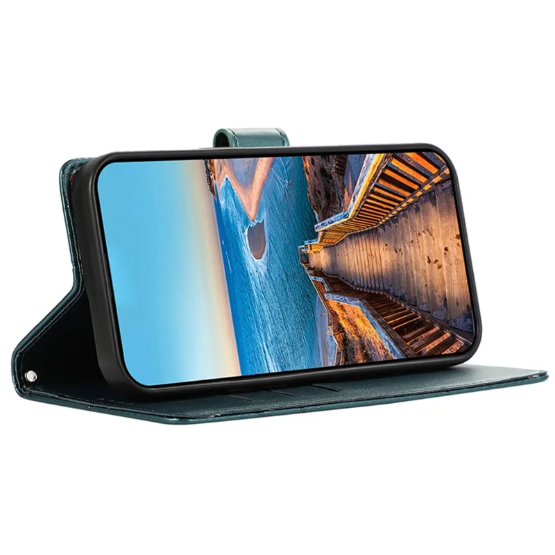 DF-06 For Google Pixel 8a Anti-drop Imprinted PU Leather Cover Cell Phone Cases with Strap - Green