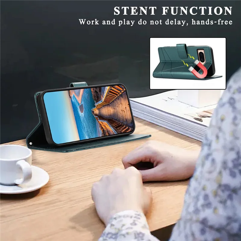 DF-06 For Google Pixel 8a Anti-drop Imprinted PU Leather Cover Cell Phone Cases with Strap - Green