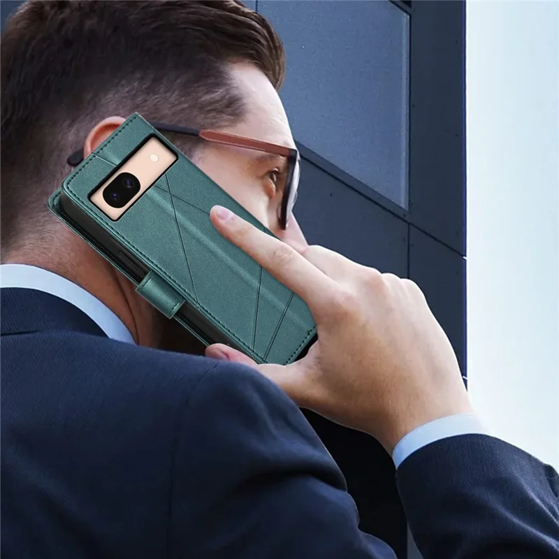 DF-06 For Google Pixel 8a Anti-drop Imprinted PU Leather Cover Cell Phone Cases with Strap - Green