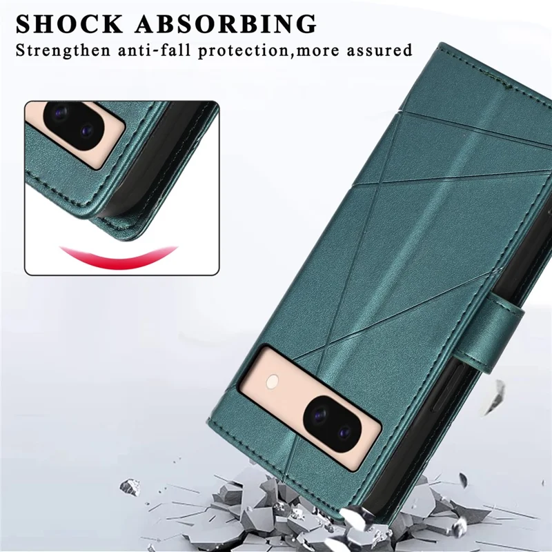 DF-06 For Google Pixel 8a Anti-drop Imprinted PU Leather Cover Cell Phone Cases with Strap - Green