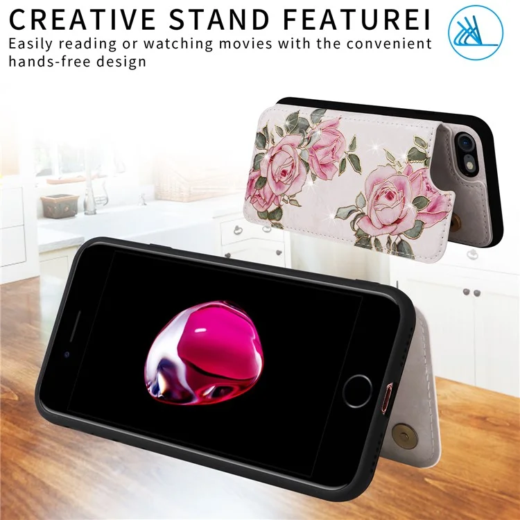 Capa para iPhone 7 / 8 / SE (2020) / SE (2022) com bloqueio RFID, revestimento de flor e suporte - Flor