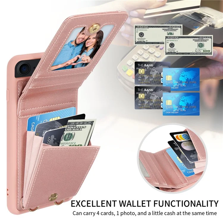 Para iPhone 7 / 8 / SE (2020) / (2022) Caso de bloqueio RFID PU+TPU Wallet Phone Case com Kickstand, Alças - Ouro Rosa