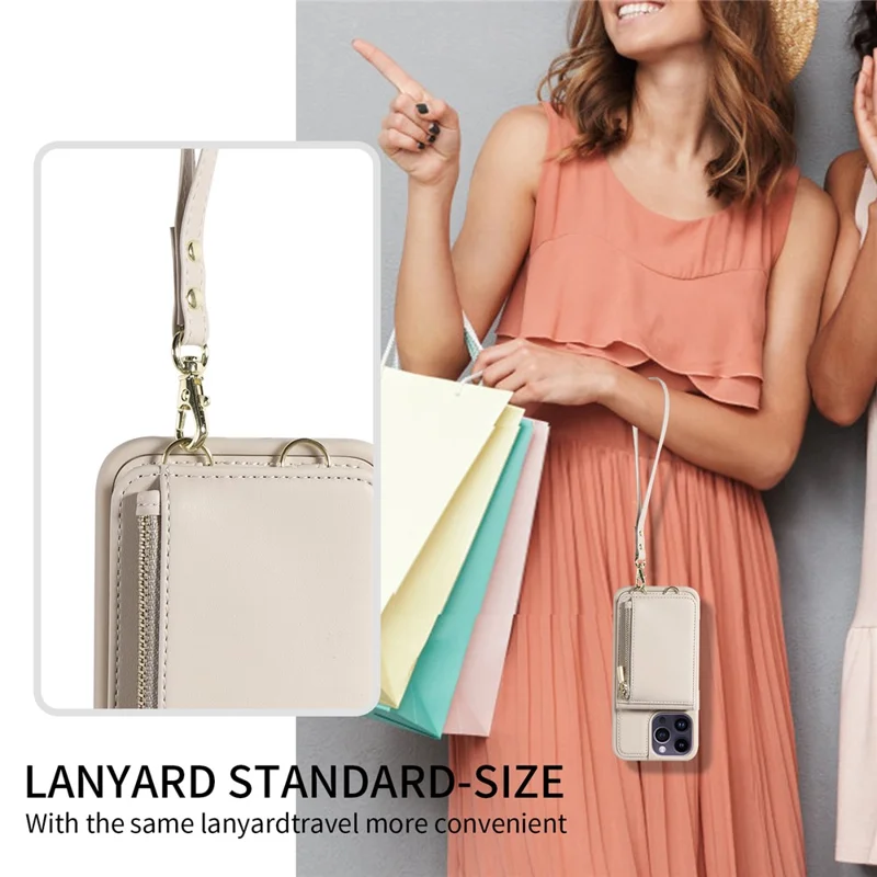 For 	iPhone 15 Pro Max Case RFID Blocking PU+TPU Wallet Phone Guard Cover - Beige