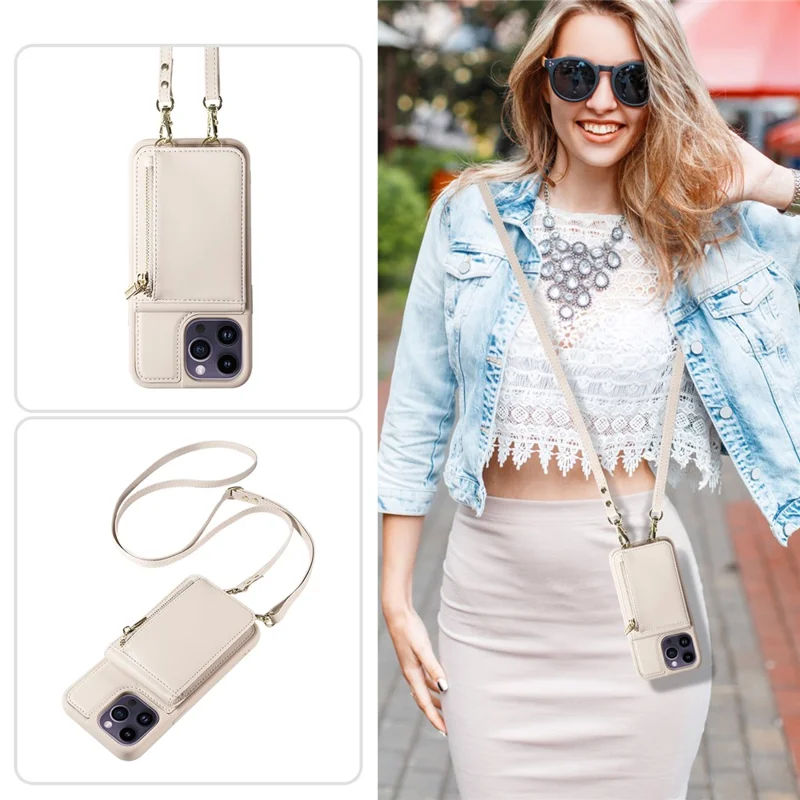 For 	iPhone 15 Pro Max Case RFID Blocking PU+TPU Wallet Phone Guard Cover - Beige