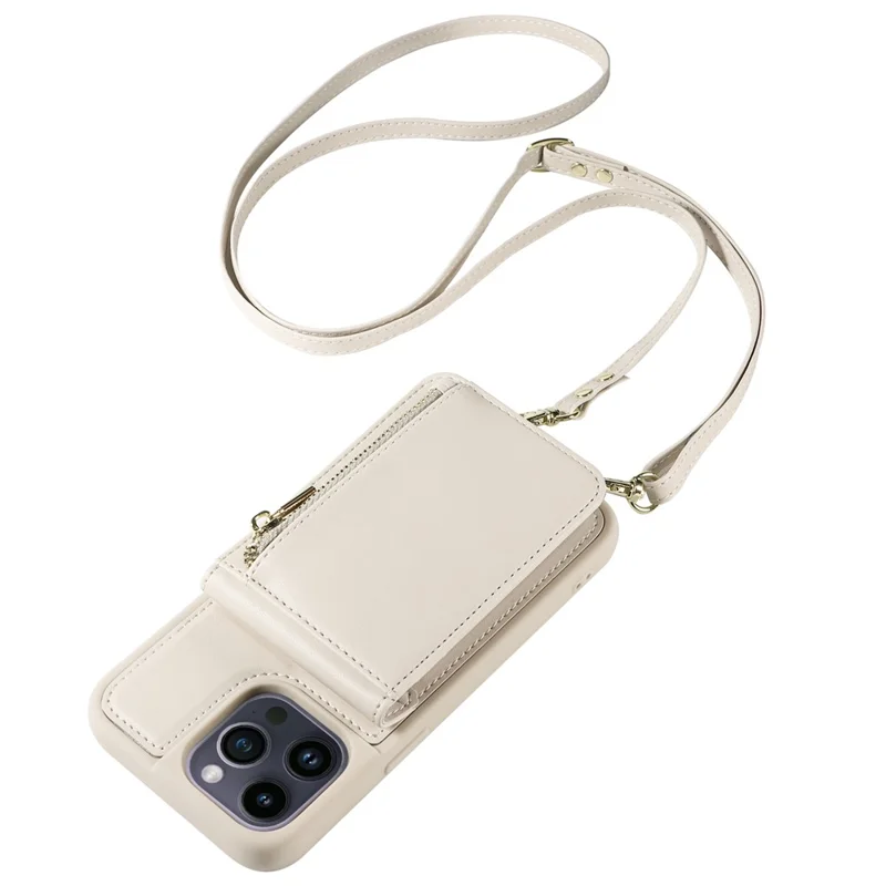 For 	iPhone 15 Pro Max Case RFID Blocking PU+TPU Wallet Phone Guard Cover - Beige