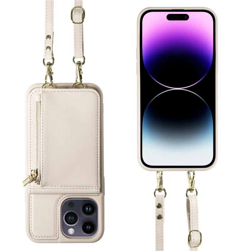 For 	iPhone 15 Pro Max Case RFID Blocking PU+TPU Wallet Phone Guard Cover - Beige