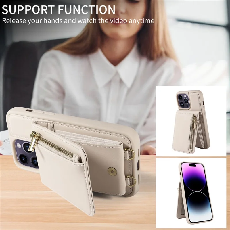 For 	iPhone 15 Pro Max Case RFID Blocking PU+TPU Wallet Phone Guard Cover - Beige