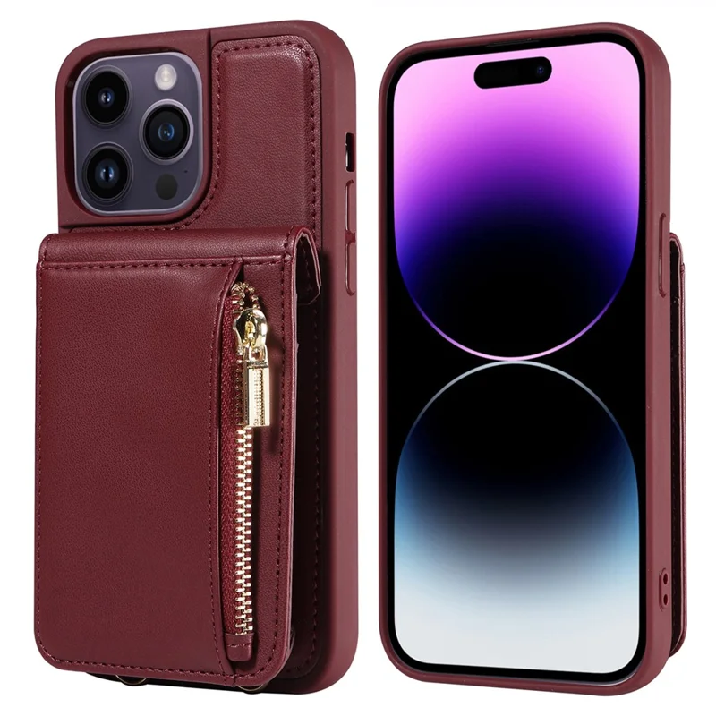 For 	iPhone 15 Pro Max Case RFID Blocking PU+TPU Wallet Phone Guard Cover - Wine Red