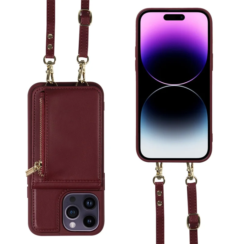 For 	iPhone 15 Pro Max Case RFID Blocking PU+TPU Wallet Phone Guard Cover - Wine Red