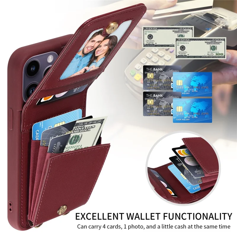 For 	iPhone 15 Pro Max Case RFID Blocking PU+TPU Wallet Phone Guard Cover - Wine Red