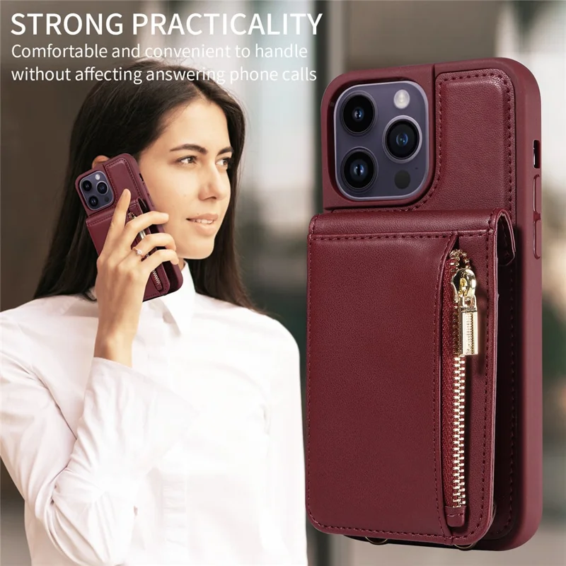For 	iPhone 15 Pro Max Case RFID Blocking PU+TPU Wallet Phone Guard Cover - Wine Red
