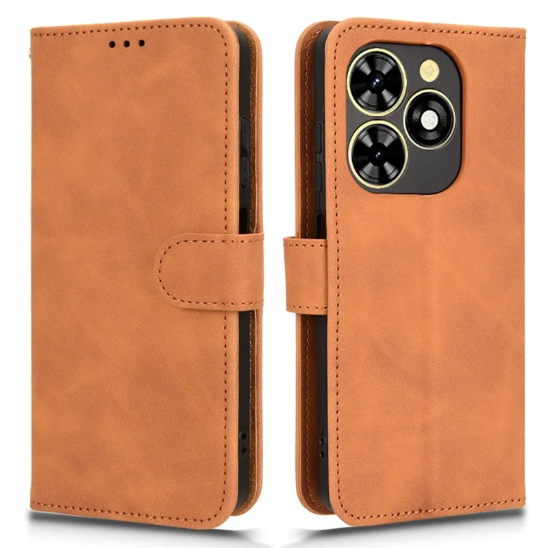 For TECNO Pop 8 Case Skin-Touch Stand Leather Phone Wallet Cover - Brown