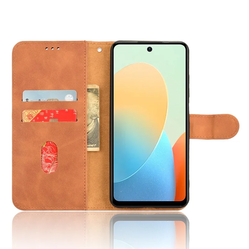 For TECNO Pop 8 Case Skin-Touch Stand Leather Phone Wallet Cover - Brown