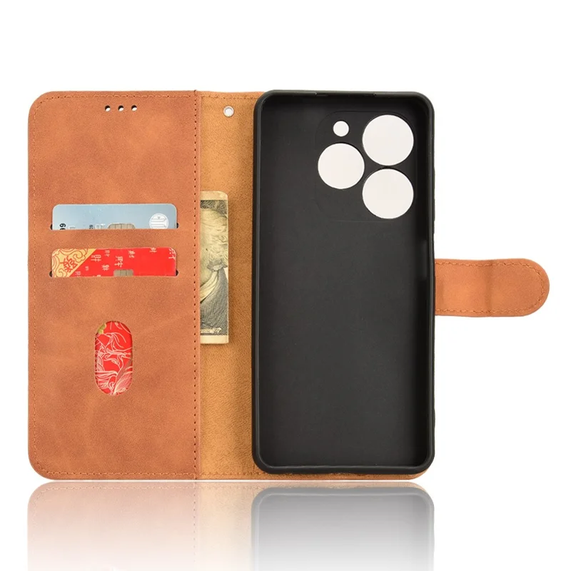 For TECNO Pop 8 Case Skin-Touch Stand Leather Phone Wallet Cover - Brown
