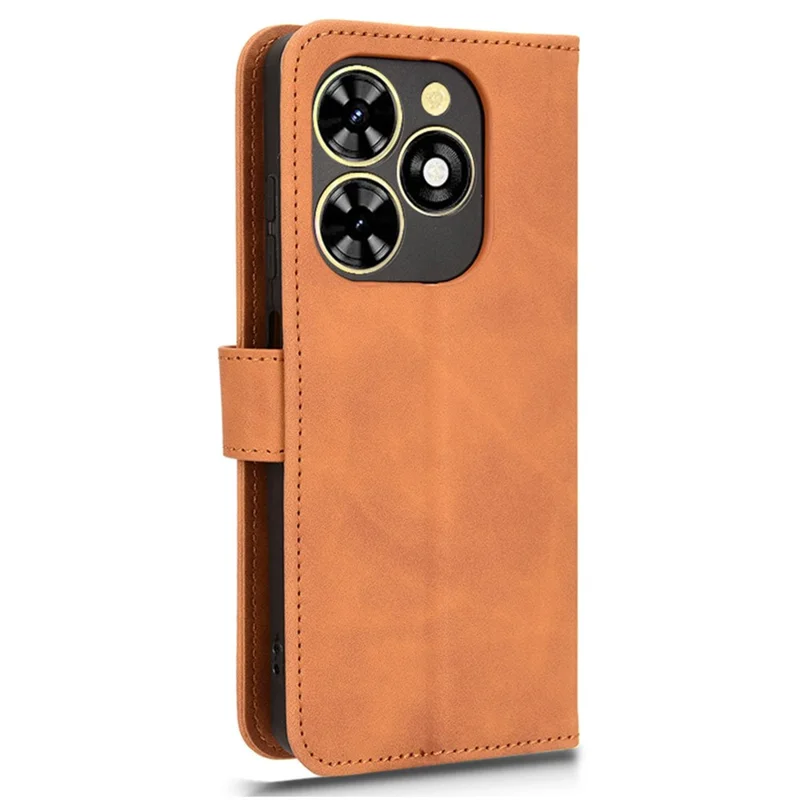 For TECNO Pop 8 Case Skin-Touch Stand Leather Phone Wallet Cover - Brown