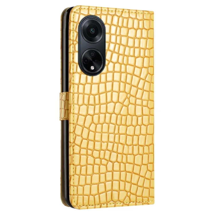 Pour Oppo A98 5G Étui portefeuille en cuir avec texture de crocodile Étui de téléphone portable avec sangle - Jaune
